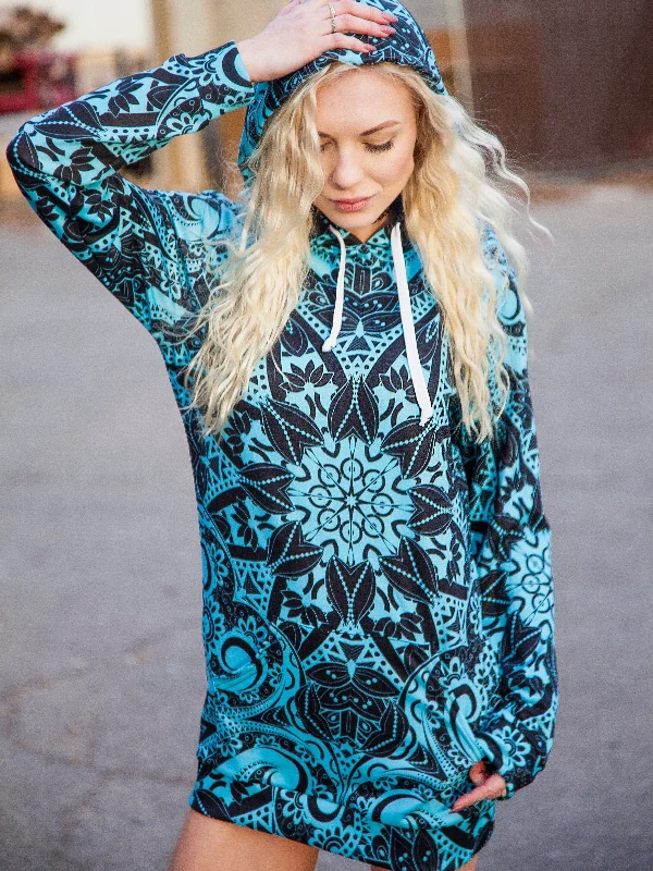 Teal Mandala Hooded Dress