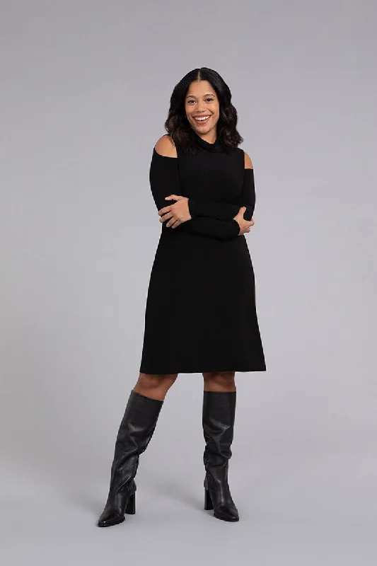 Turtle Neck Cutout Shoulder Dress | Black