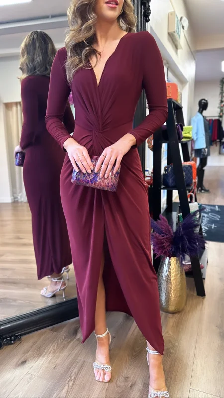 Tallula Burgundy Draped Midi dress