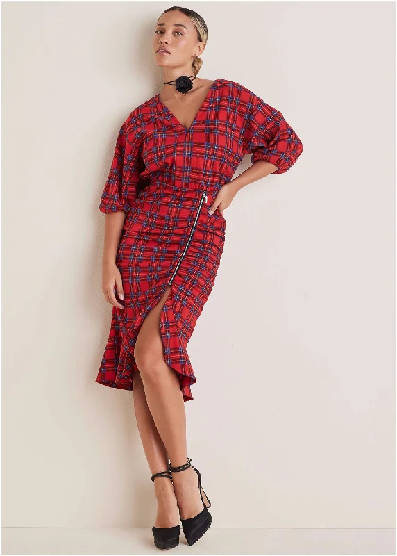 Ruffled Midi Dress - Racing Red Multi