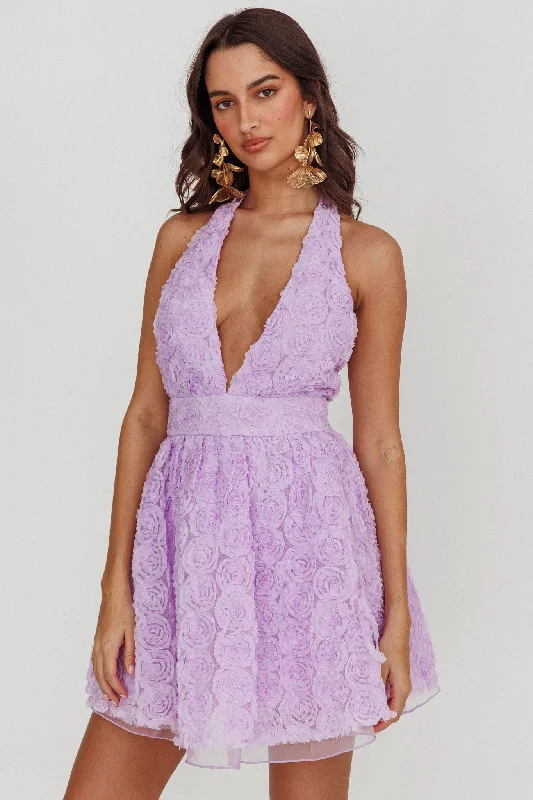 Lovelle Halter Neck Rosette Mini Dress Lavender