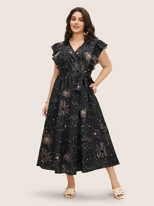 Moon & Star Ruffle Cap Sleeve Maxi Dress