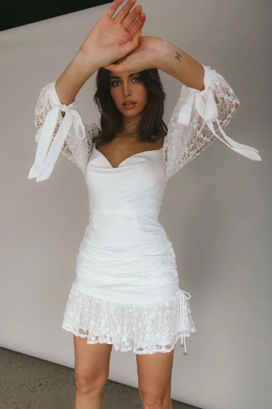 With Love Long Sleeve Lace Mini Dress White