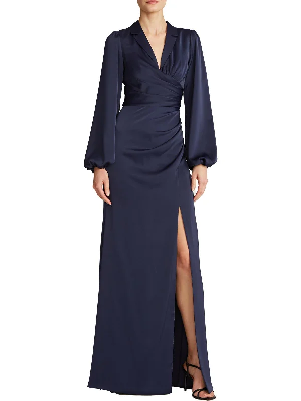 Womens Bishop Sleeve Maxi Evening Dress