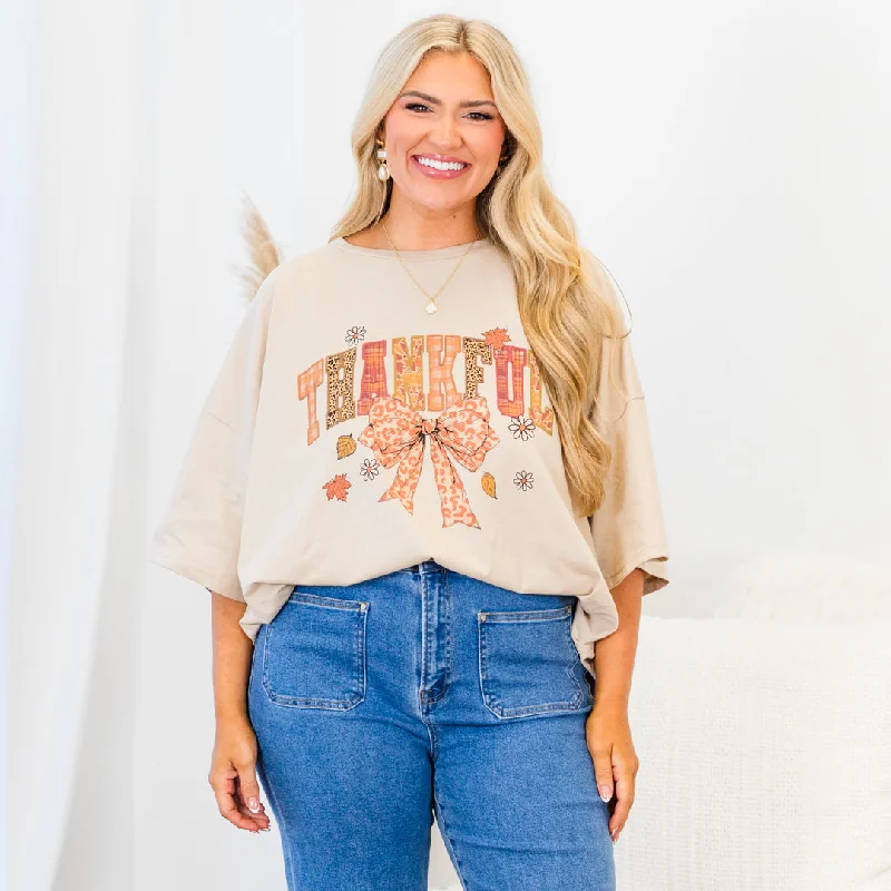 Thankful Time Boyfriend Tee, Light Mocha