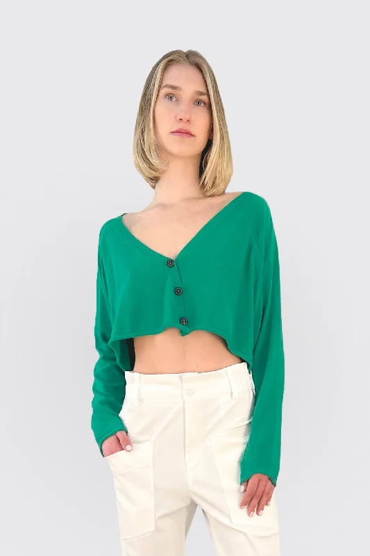 Crop Knit Cardigan - Green