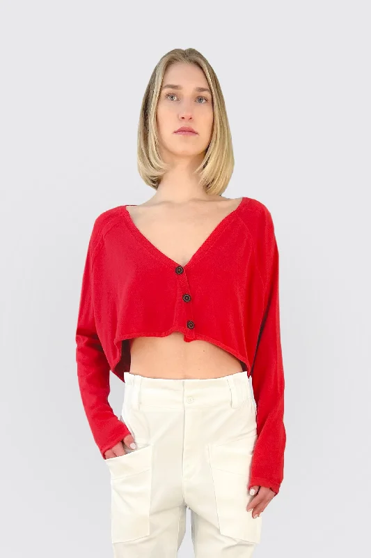 Crop Knit Cardigan - Red