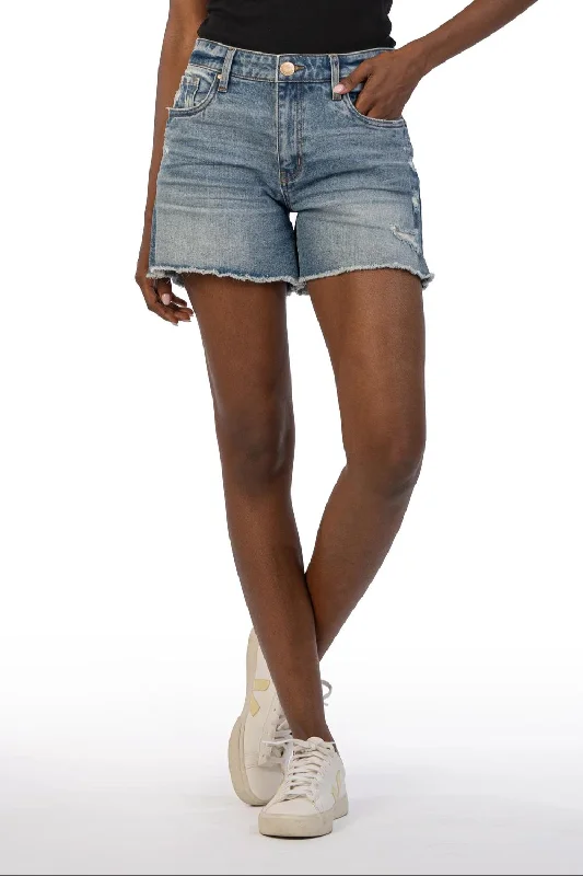 Jane High Rise Short With Fray In Incorporated W/ Med Base Wash