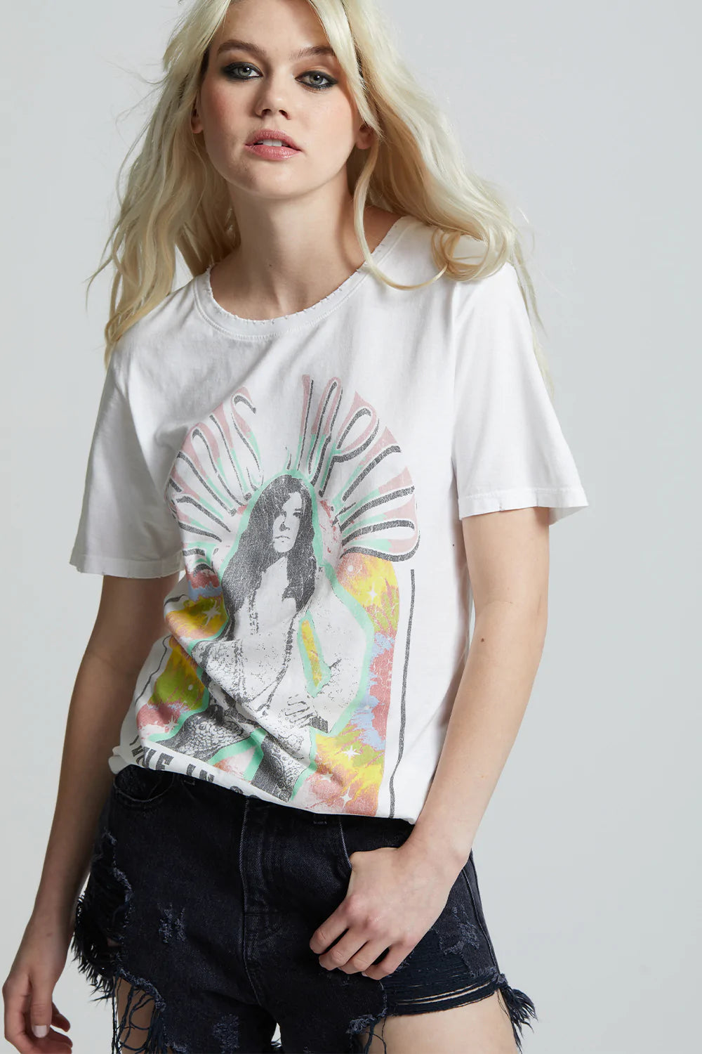 Janis Joplin Concert Boyfriend Tee - White