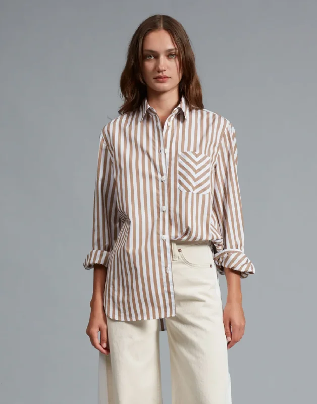 Maxine Cotton Button Down Shirt - Brown Stripe