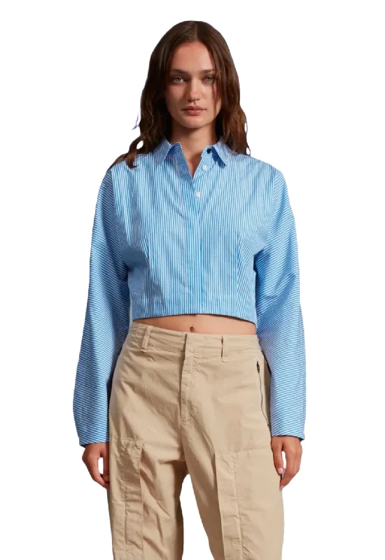 Morgan Crop Shirt - Light Blue Stripe