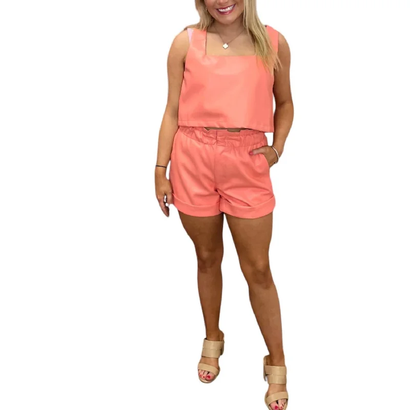 Peyton Vegan Leather Shorts In Coral