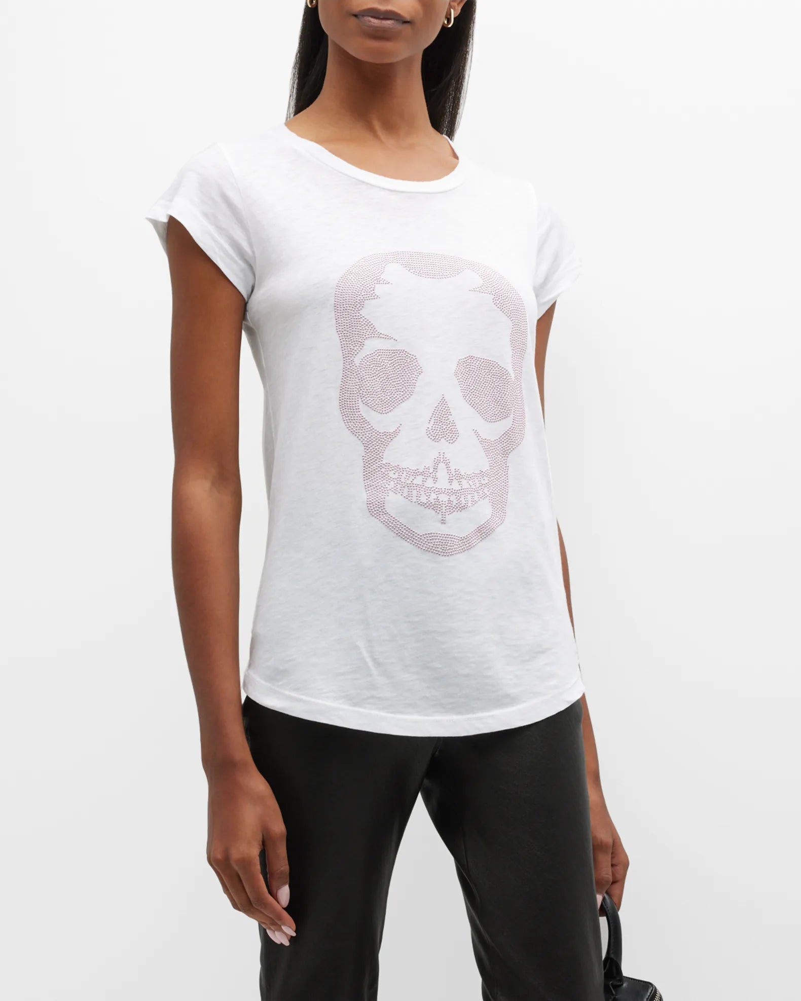 Skinny Skull Strass Short-Sleeve T-Shirt - White / Pink