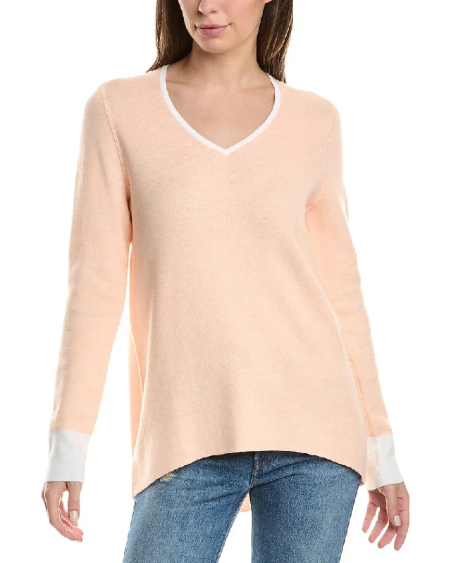 Forte Cashmere Reversible High-Low V-Neck Cashmere-Blend Sweater