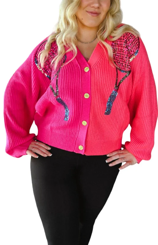 Queen Of The Court Cardigan In Neon Pink