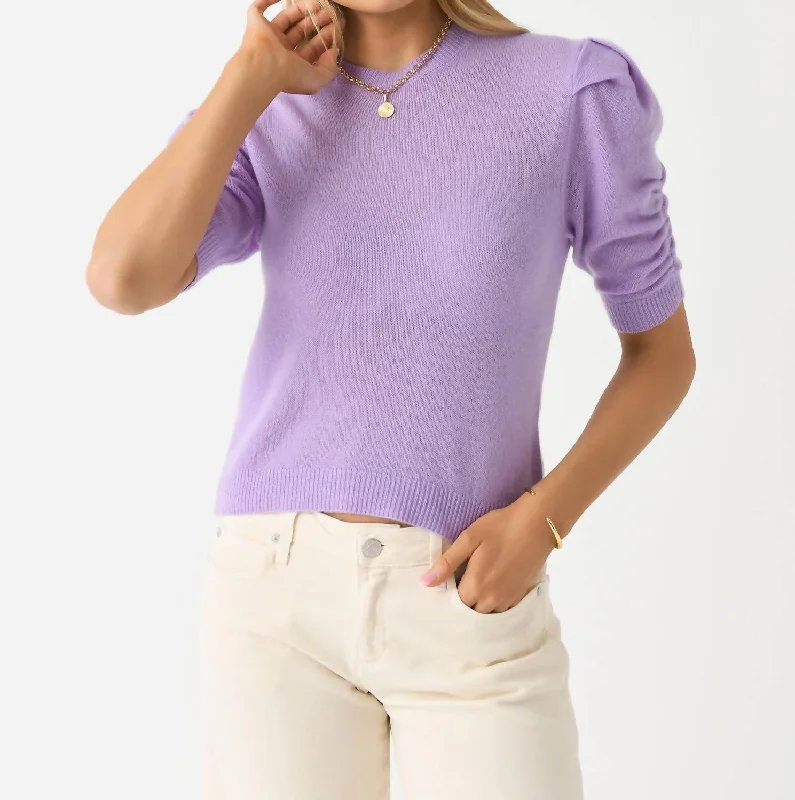 Ruched Sleeve Cashmere Sweater In Lilac