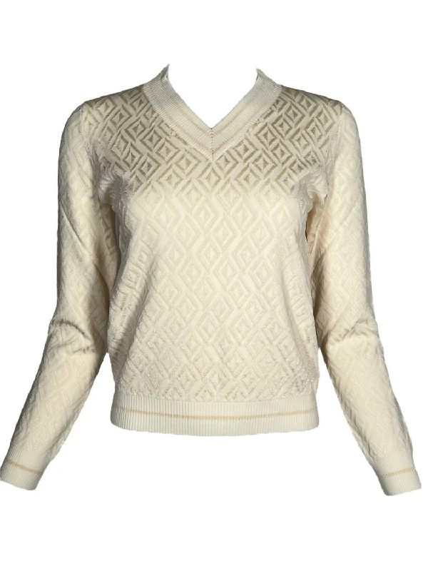 Women Diamond Pattern Sweater In Latte