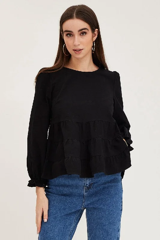 Black Smock Top Long Sleeve