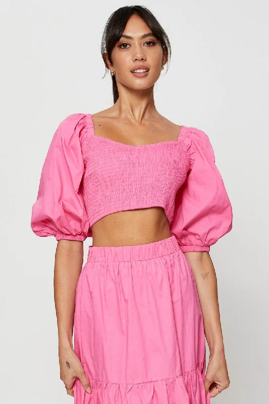 Pink Crop Top Short Sleeve