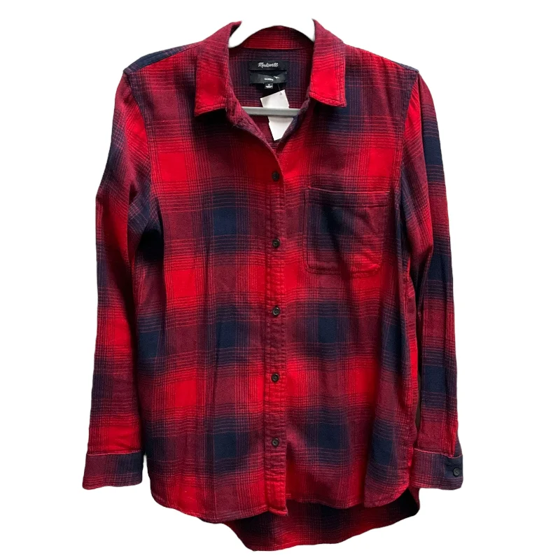 Top Long Sleeve By Madewell In Plaid Pattern, Size: S