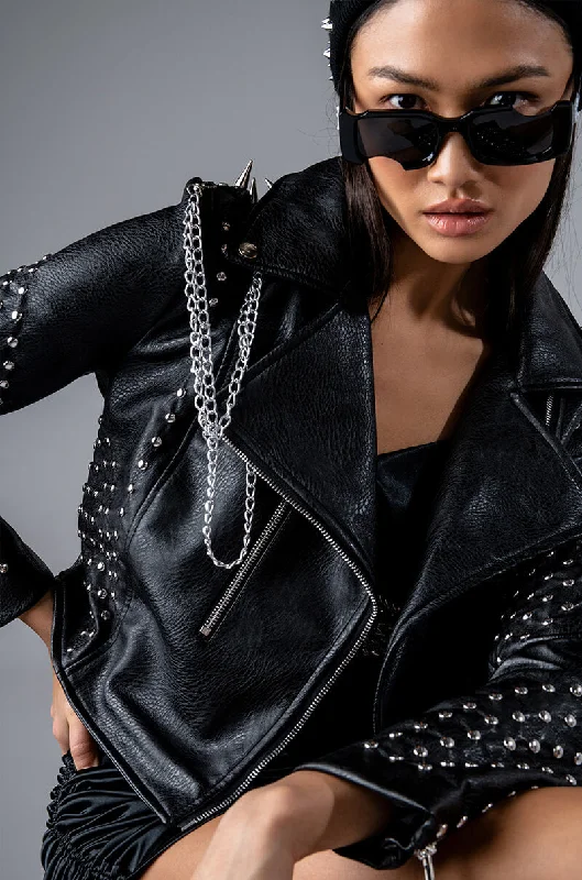 AZALEA WANG SIMPLE CHAIN STUD MOTO JACKET