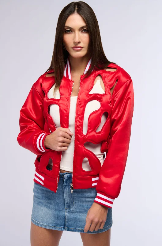 LOOK MY WAY CUT OUT SATIN BOMBER