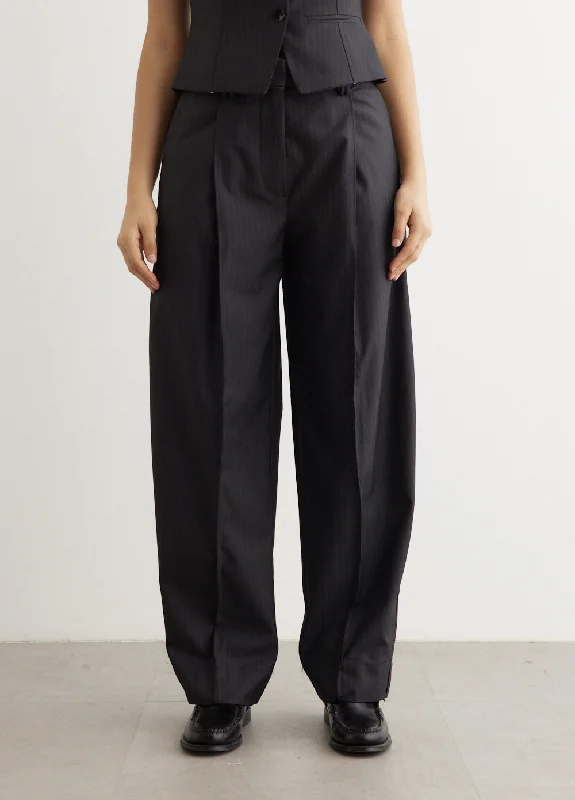 Melange Stripe Suiting Relaxed Pleated Pants